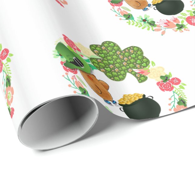 Papel de envolvimiento del Día de San Patricio Oso (Esquina del rollo)