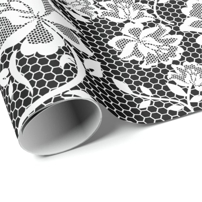 Papel de envolvimiento elegante de encaje negro y  (Esquina del rollo)