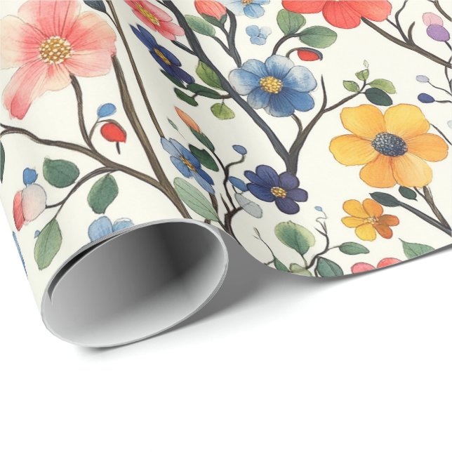 Papel de envolvimiento Estilo acuarela Diseño flor (Esquina del rollo)