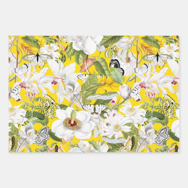 Papel de envolvimiento floral amarillo, impresión  (Anverso)
