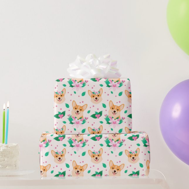 Papel de envolvimiento floral Cute Corgi (Regalos de fiesta)