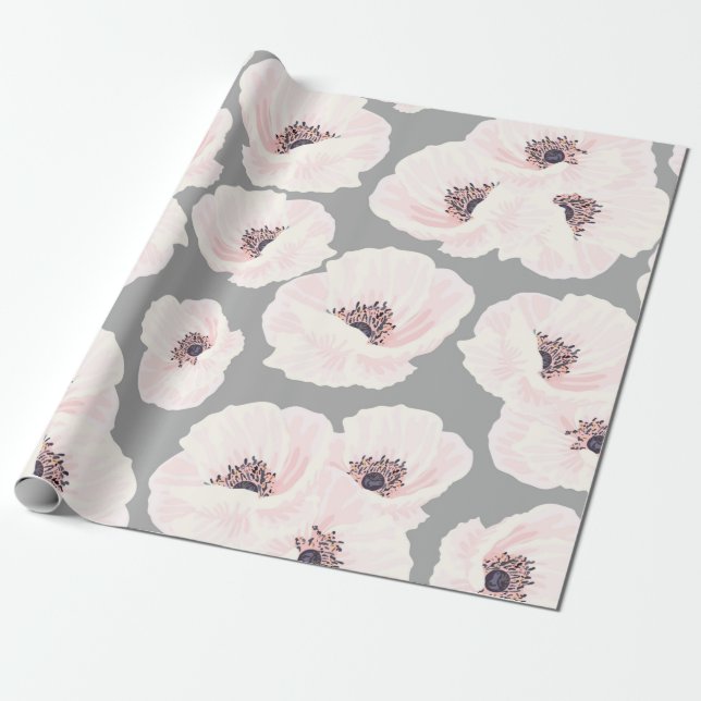 Papel de envolvimiento floral de anémonas blancas (Desenrollado)