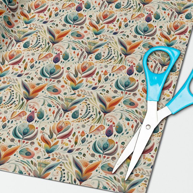 Papel de envolvimiento floral de Boho moderno (Close up view of this beautiful wrapping paper from Night and Day Designs.)