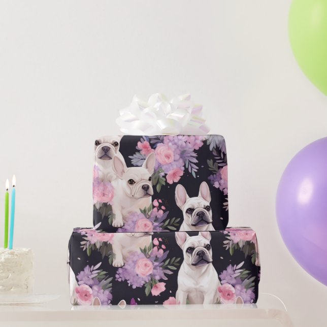 Papel de envolvimiento floral de Bulldog negro bla (Regalos de fiesta)