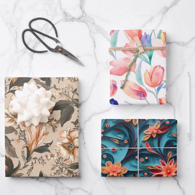 Papel de envolvimiento floral de hoja plana de 3 (Anverso)