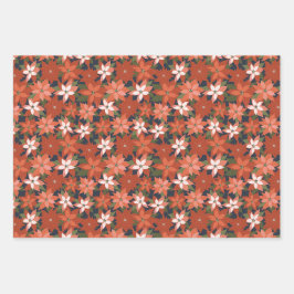 Papel de envolvimiento floral de invierno conjunto