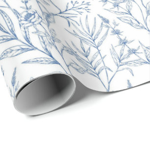 Papel de envolvimiento floral de tela azul Dainty