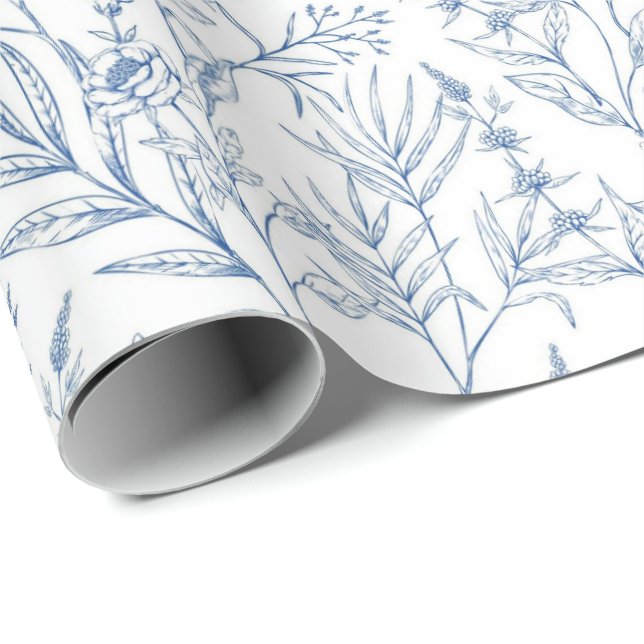 Papel de envolvimiento floral de tela azul Dainty (Esquina del rollo)