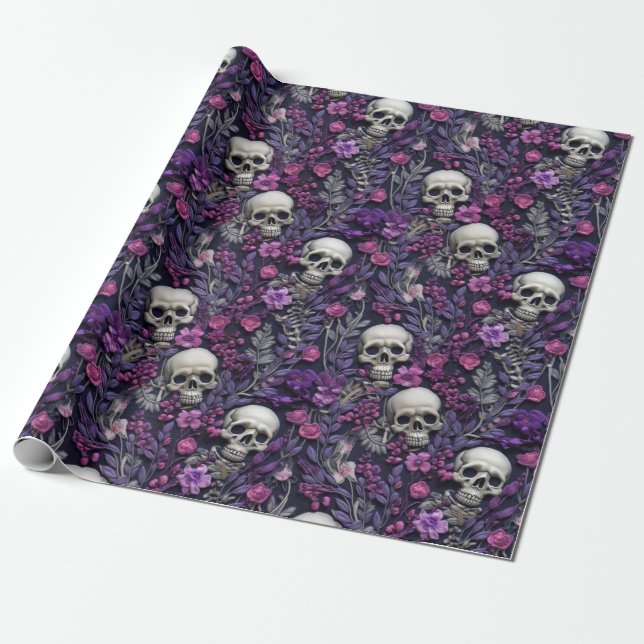 Papel de envolvimiento floral gótico de Halloween (Desenrollado)