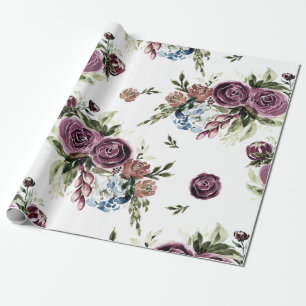 Papel de envolvimiento floral malva y oliva