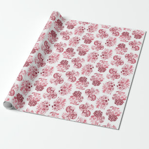 Papel de envolvimiento floral monocromo rojo