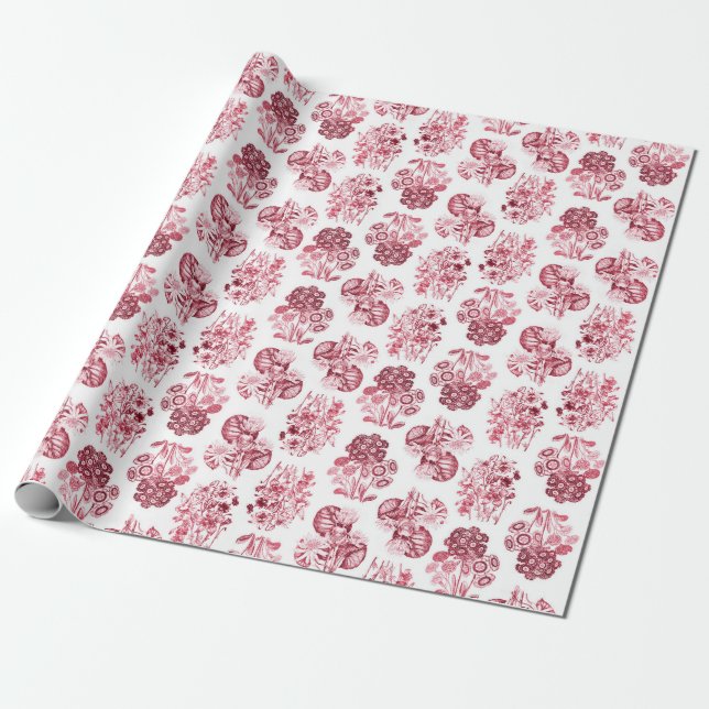 Papel de envolvimiento floral monocromo rojo (Desenrollado)