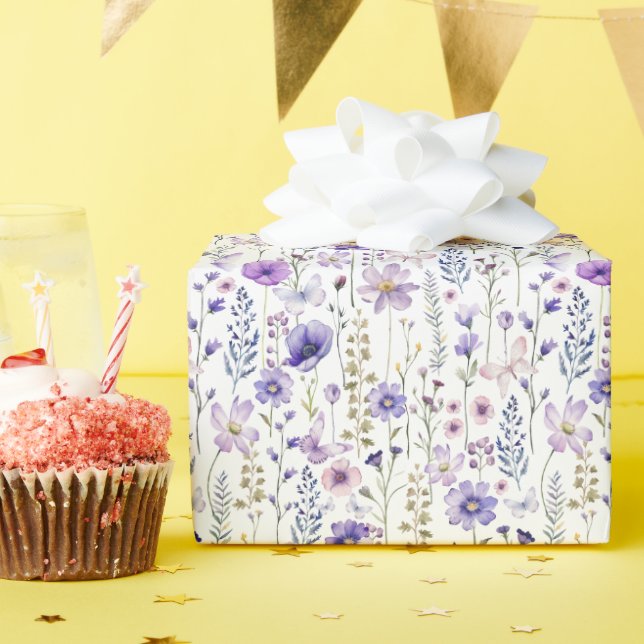 Papel de envolvimiento floral morado de flores sil (Fiesta de cumpleaños )
