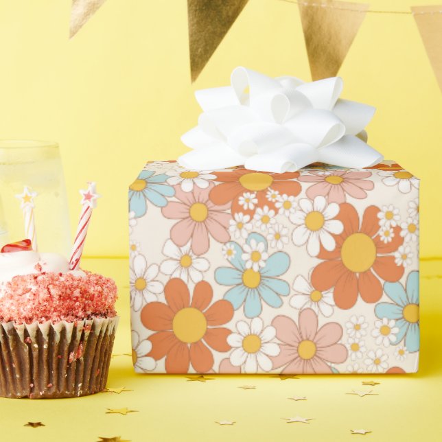 Papel de envolvimiento floral Naranja rosa Retro P (Fiesta de cumpleaños )