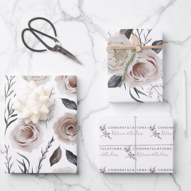 Papel de envolvimiento floral para bodas Juego de  (Anverso)