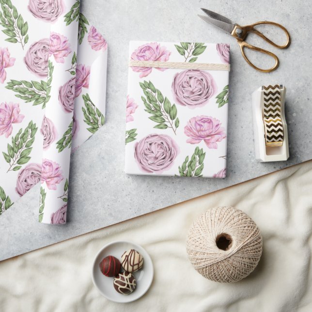 Papel de envolvimiento floral rosa y morado (Artesanía)