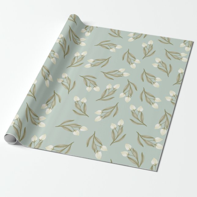 Papel de envolvimiento folclórico floral verde de  (Desenrollado)