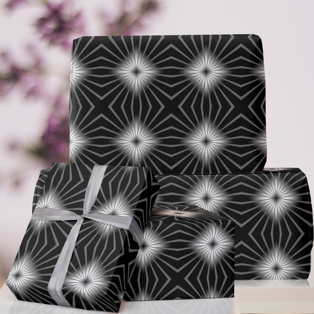 Papel de envolvimiento geométrico negro de los año (Funky black and white abstract wrapping paper just for you)