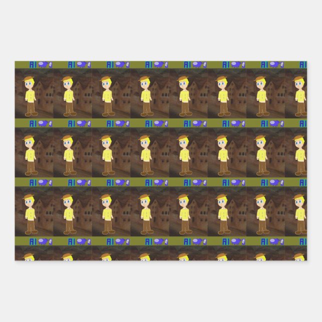 Papel de envolvimiento geométrico verde conjunto d (Anverso 3)