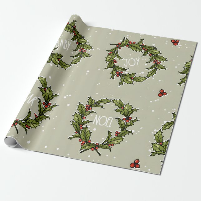 Papel de envolvimiento Holly Wreath (Desenrollado)
