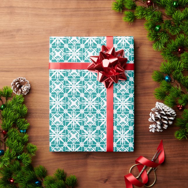Papel de envolvimiento Lazo de crochet blanco turq (Regalo de vacaciones)