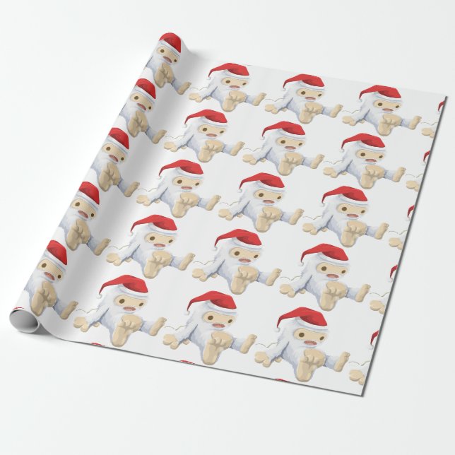 Papel de envolvimiento mate de Santa Yeti, 30" x 6 (Desenrollado)