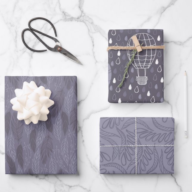Papel de envolvimiento morado conjunto de hojas pl (Anverso)