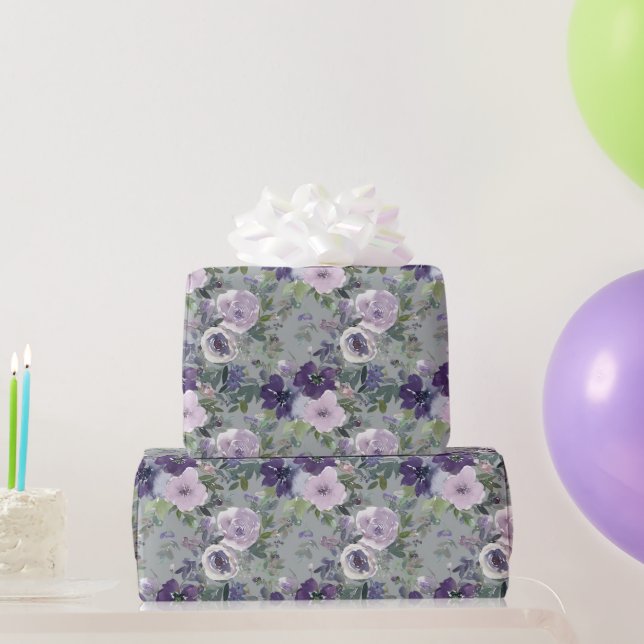 Papel de envolvimiento morado de acuarela (Regalos de fiesta)