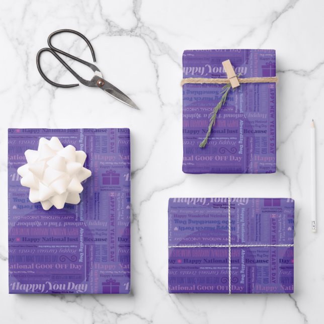 Papel de envolvimiento morado de días felices (Anverso)