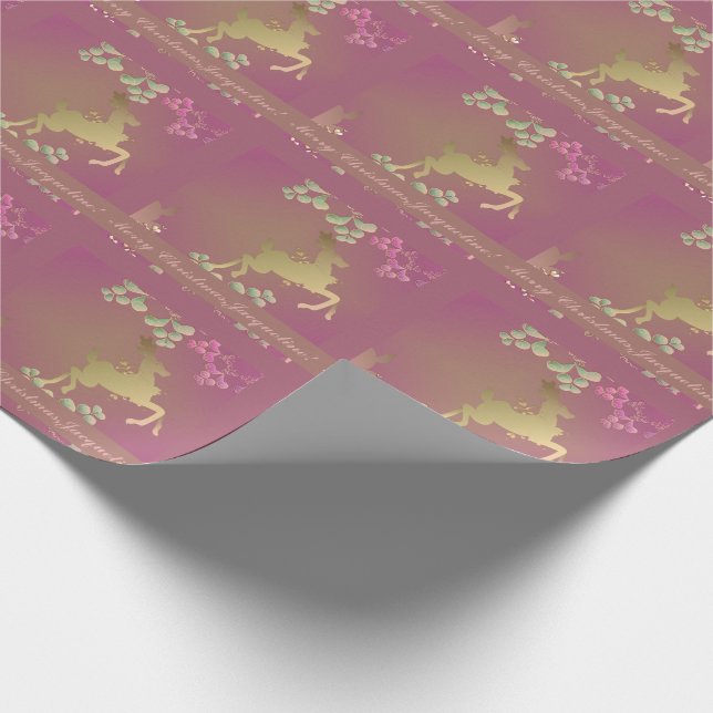 Papel de envolvimiento morado de renos y copos de  (Esquina)