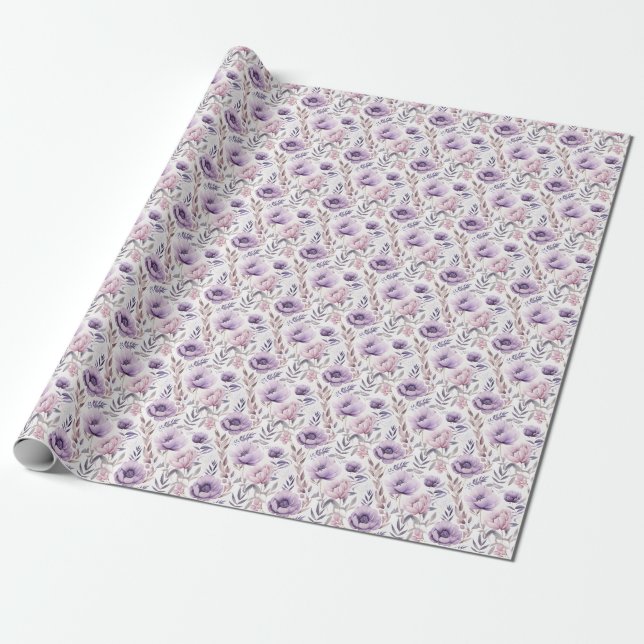 Papel de envolvimiento morado floral (Desenrollado)