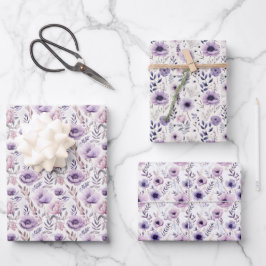 Papel de envolvimiento morado floral de hoja plana