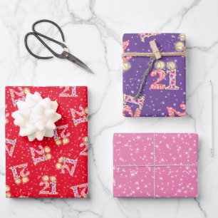 Papel de envolvimiento morado, rojo, rosa 21 cumpl