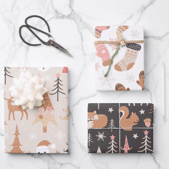 Papel de envolvimiento navideño merry conjunto de  (Anverso)