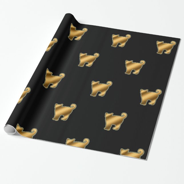 Papel de envolvimiento negro de oro para gato mode (Desenrollado)
