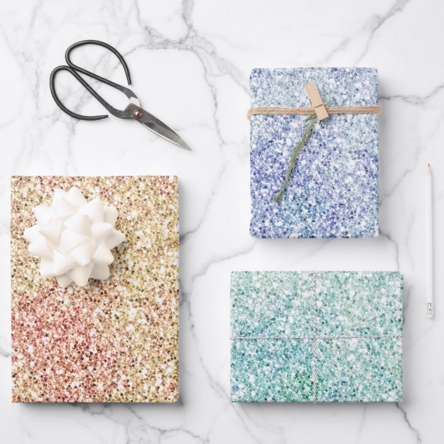 Papel de envolvimiento Ombre Glitz Purpurina Girly (Anverso)