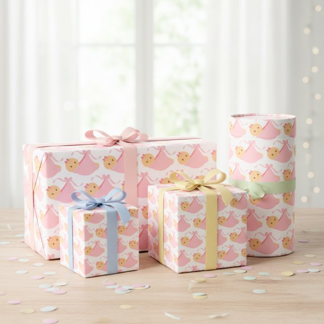 Papel de envolvimiento para bebé rosado de Baby Sh ( Wrapping Paper)