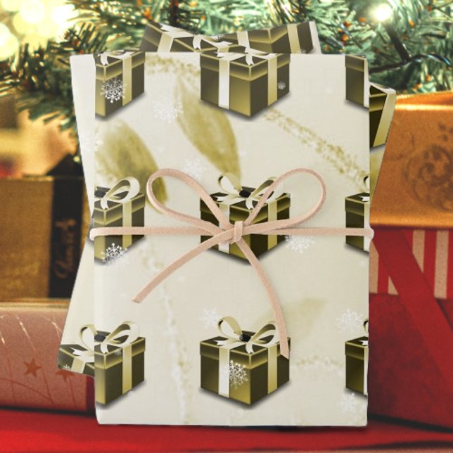 Papel de envolvimiento para Navidades de oro (Gold Christmas Gift Wrapping Paper)