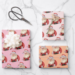 Papel de envolvimiento para Navidades rosados Retr