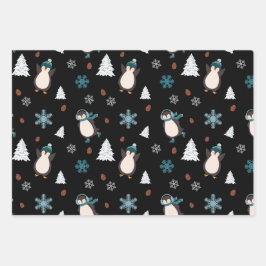 Papel de envolvimiento pingüino azul y blanco mode