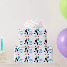 Papel de envolvimiento pingüino en globo azul de c