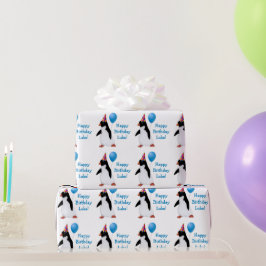 Papel de envolvimiento pingüino en globo azul de c