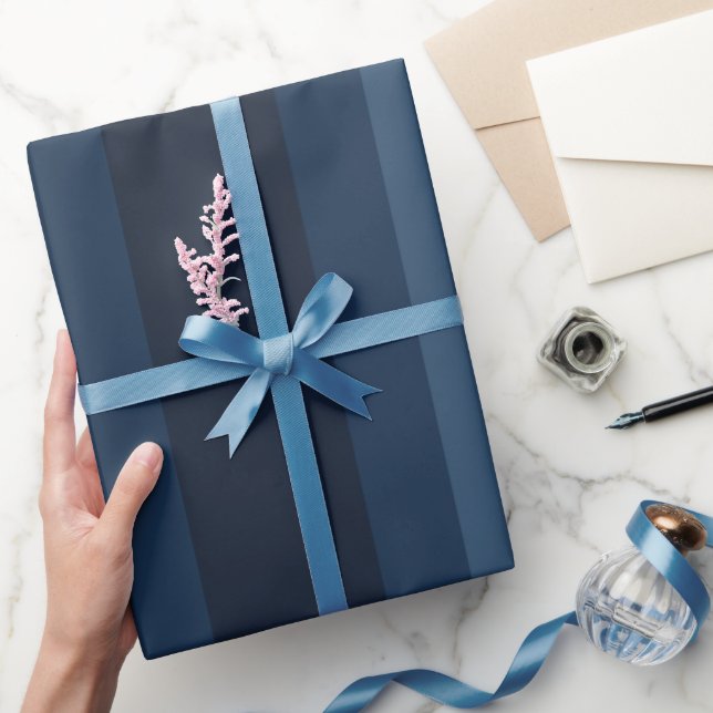 Papel de envolvimiento rayado azul retro (Regalar)
