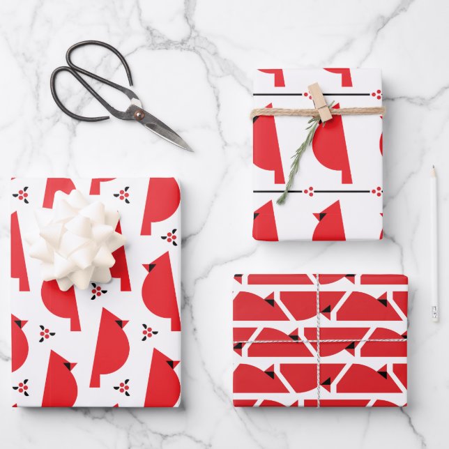 Papel de envolvimiento retro cardinal de hoja plan (Anverso)