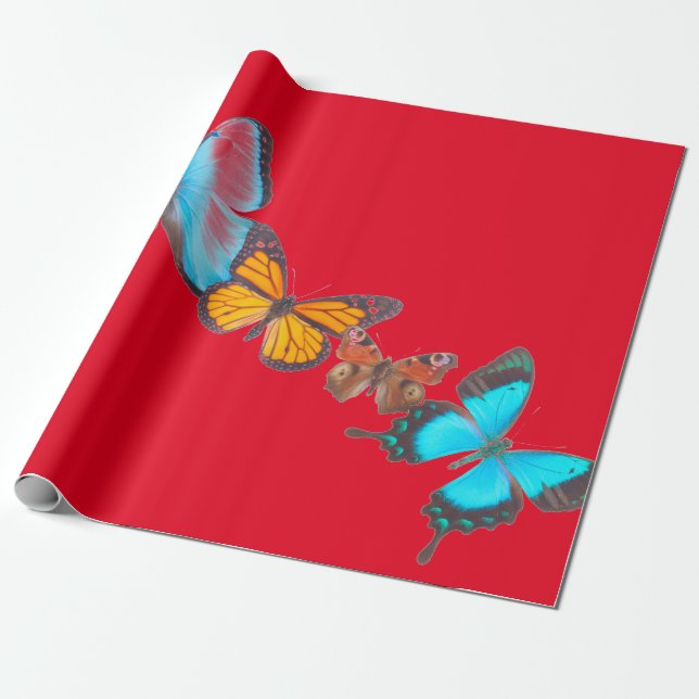 Papel de envolvimiento rojo con MARIPOSAS (Desenrollado)