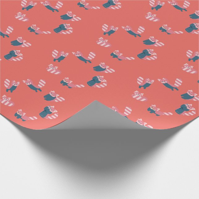 Papel de envolvimiento rojo Salmon Panda Pattern (Esquina)