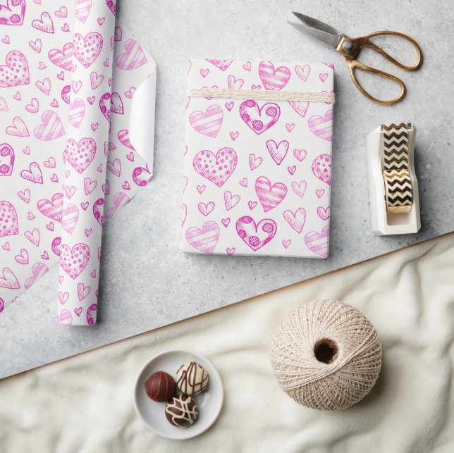 Papel de envolvimiento romántico de corazón rosado (Artesanía)
