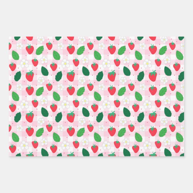 Papel de envolvimiento rosa y verde de fresa y Gin (Anverso)