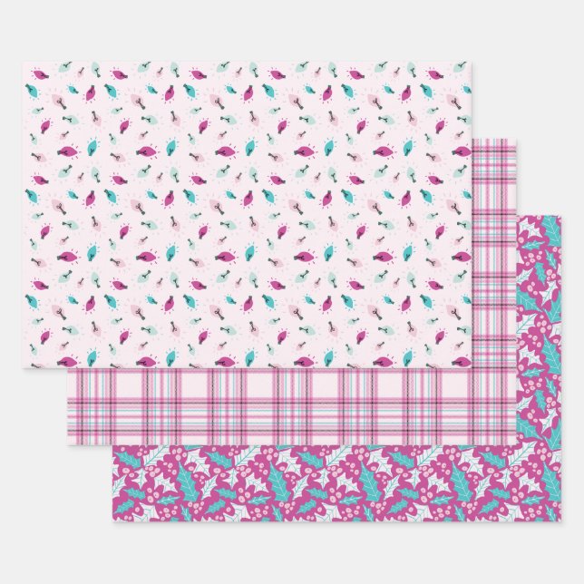 Papel de envolvimiento rosado conjunto de 3 hojas (Set)