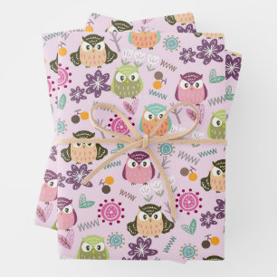 Papel de envolvimiento rosado de búho
